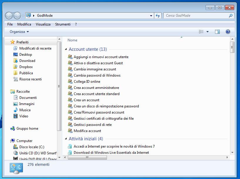 Windows 7 e la Modalità God Mode per Configurare Tutto