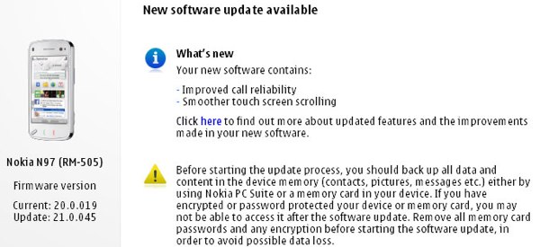 Nuovo firmware disponibile per il Nokia N97 v21.0.045