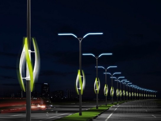 Illuminazione stradale fatta dal vento e dalle auto con Turbine Light