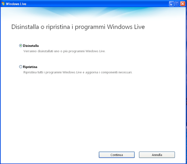 Come disistallare tutti i componenti Windows Live