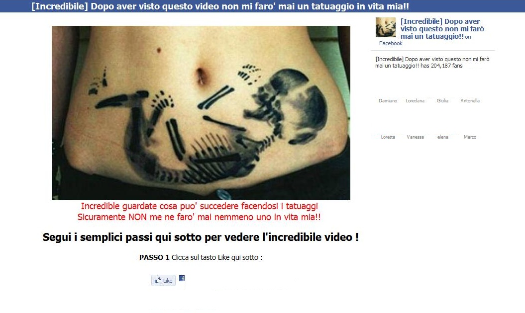 Spam Facebook: [Incredibile] Dopo aver visto questo video non mi farò mai un tatuaggio in vita mia!!